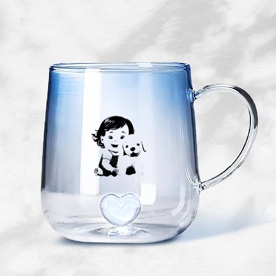 Sweet baby smiling with lovely puppy Gradient Glass Mugs