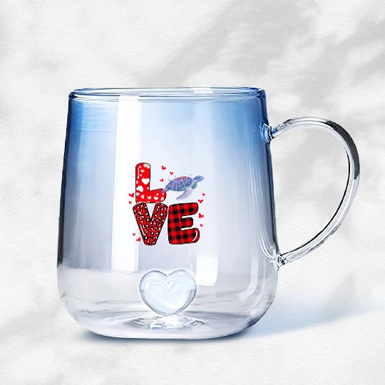 Sea Turtle Lover Heart Sea Turtle Valentine Gradient Glass Mugs