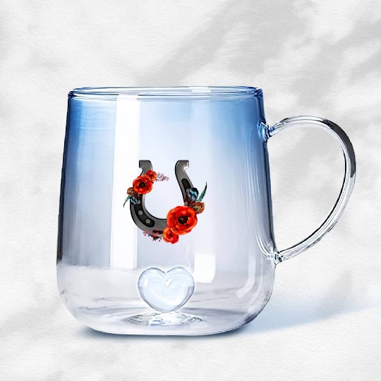 Floral Horseshoe With Poppies Gradient Glass Mugs