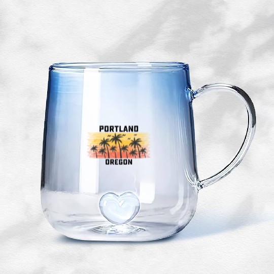 Portland Oregon Summer Retro VIntage Vacation Gradient Glass Mugs