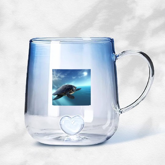 Turtle swimming in the blue ocean print Gradient Glass Mugs