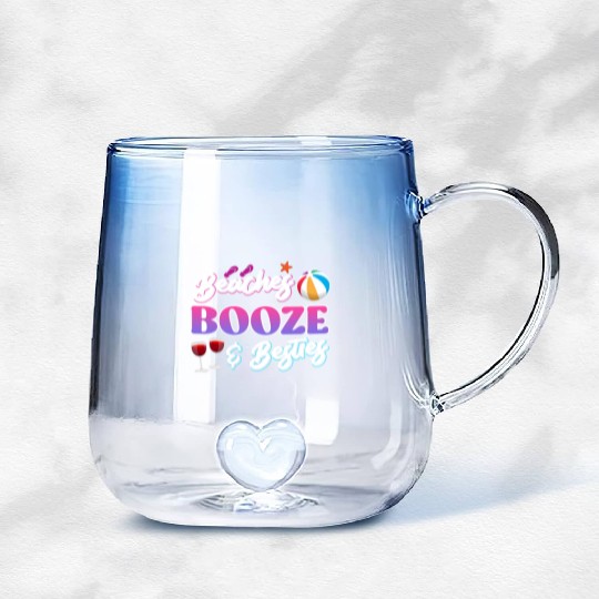 Beaches Booze Besties Summer Vacation Spring Break Gradient Glass Mugs