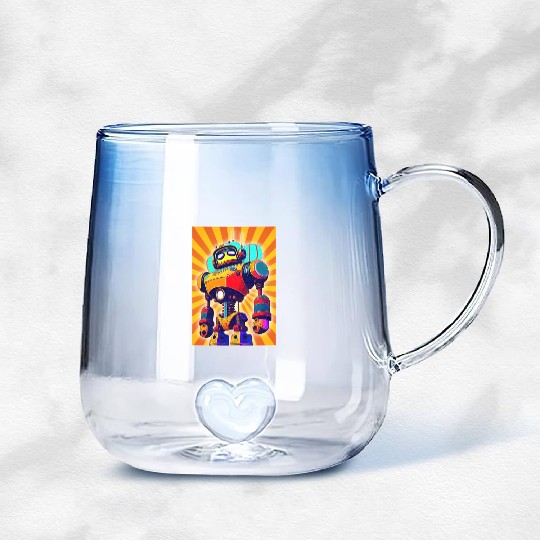 super hero cartoon iron man robot Gradient Glass Mugs