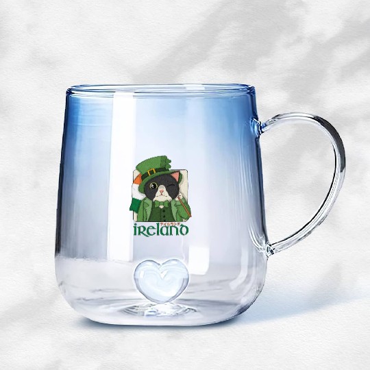 Ireland Tuxedo Cat Gradient Glass Mugs