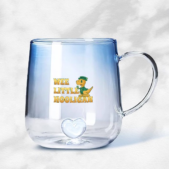 Wee Lil Hooligan loves Dinosaur St Patrick Day Gradient Glass Mugs