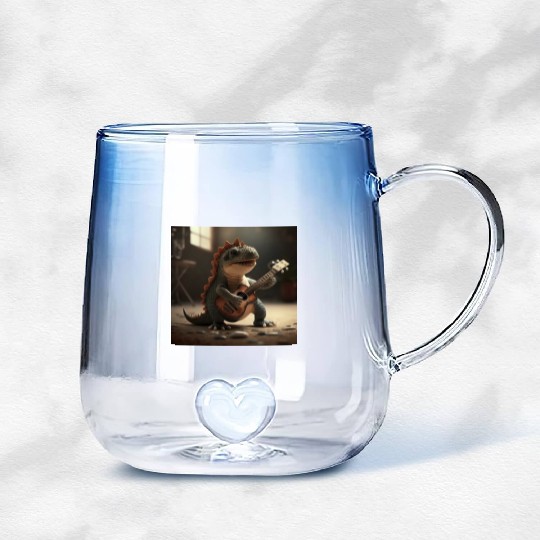 Mini dino cute music guitar acoustic concert Gradient Glass Mugs