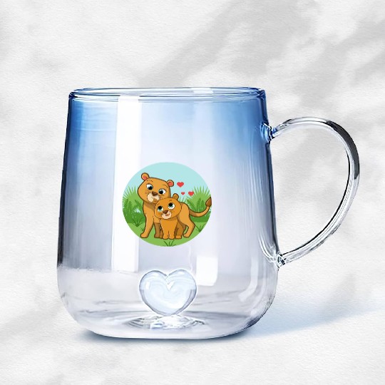 Mother Lion Baby Lion Gradient Glass Mugs