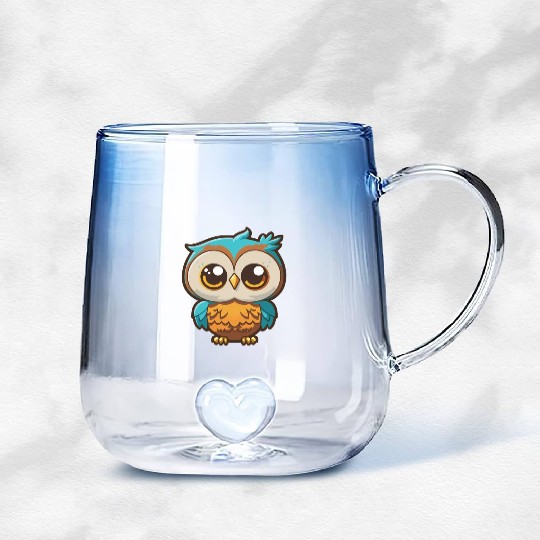 Kawaii colorful owl Gradient Glass Mugs