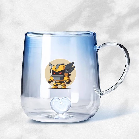 Ninja warrior mech robot kawaii illustration Gradient Glass Mugs