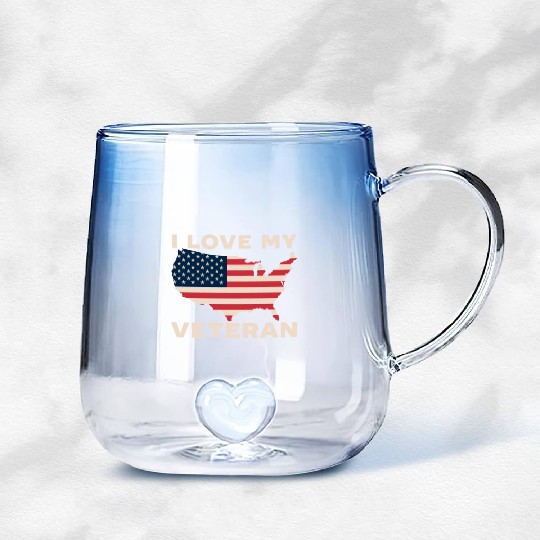 I Love My Veteran USA Flag American Memorial Day Gradient Glass Mugs
