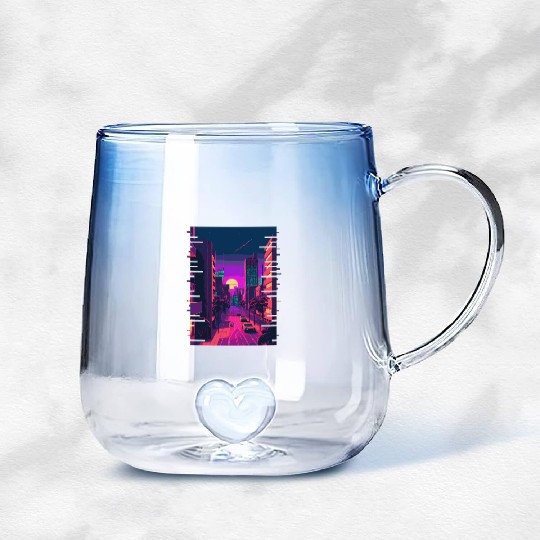 Japanese City Indie Aesthetic Glitch Art 80s 90s V Gradient Glass Mugs