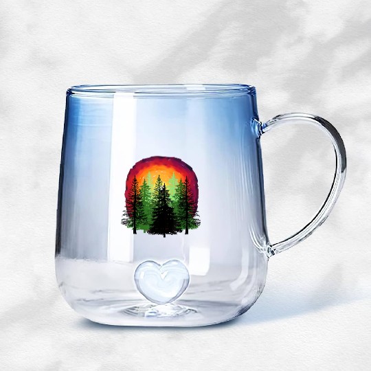 Forest sunrise sunset nature trees Gradient Glass Mugs