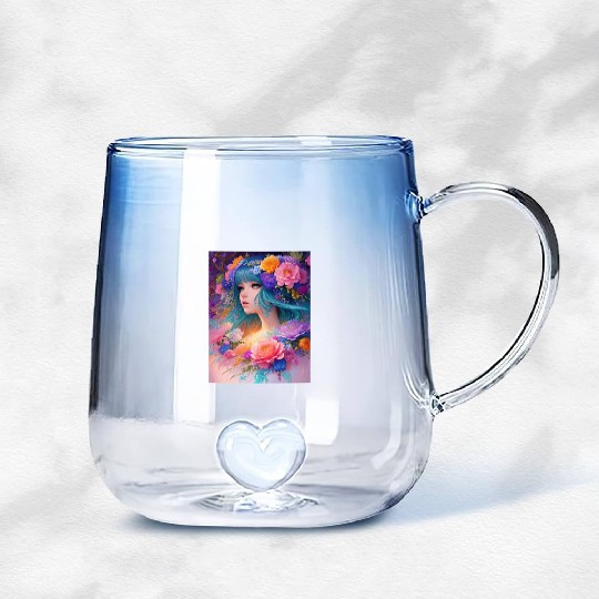 Spring Girl with a bouqet of flowers garland #6 Gradient Glass Mugs