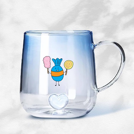 Cute Candy Holding Lollipop And Cutton Candy Gradient Glass Mugs