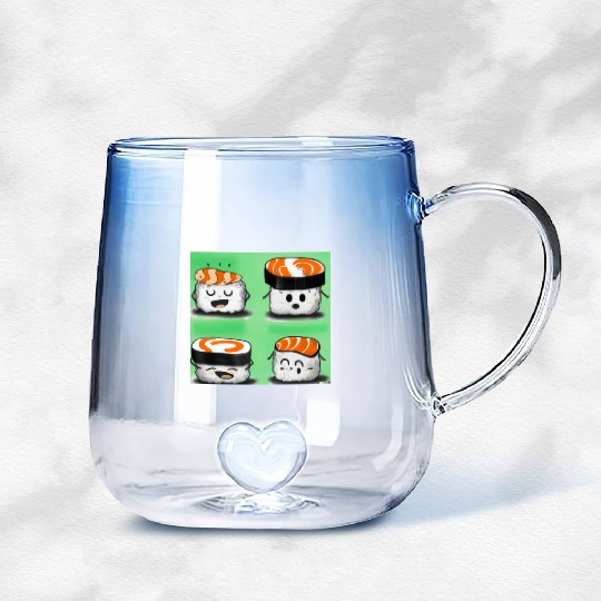 Happy Cheerful Sushi I Love Sushi Design Gradient Glass Mugs