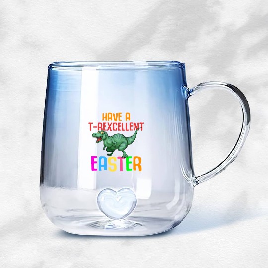 Easter T-rex Dinosaur Rabbit Easter Bunny Holiday Gradient Glass Mugs