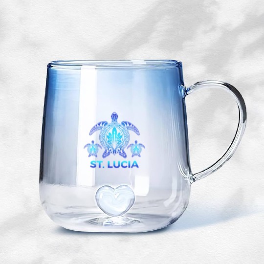 Vintage St. Lucia Ocean Blue Sea Turtle Souvenirs Gradient Glass Mugs