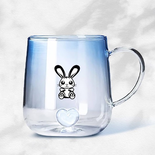 Adorable 2D Easter Bunny with a Bold Black Outline Gradient Glass Mugs