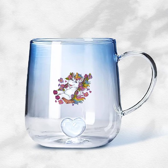 Cute unicorn on swing Flowers Spring gift children Gradient Glass Mugs