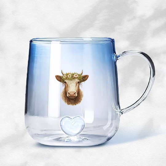 Flower Crown Cow Floral Farm Animal Pet Gradient Glass Mugs