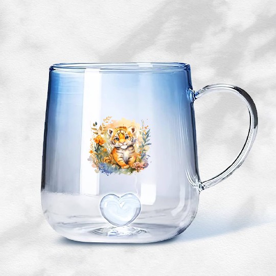 Baby Tiger Safari Animal Watercolor Floral Gradient Glass Mugs