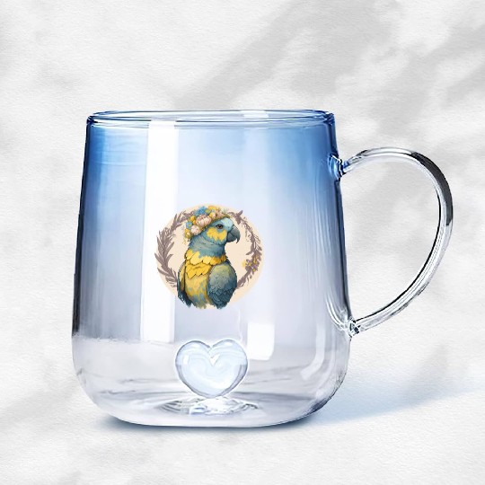 Yellow Blue Ara Macaw Flower Crown Parrot Parakeet Gradient Glass Mugs