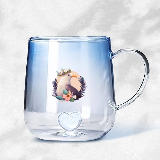 Cute Seagull Bird Flower Crown Floral Birds Gradient Glass Mugs
