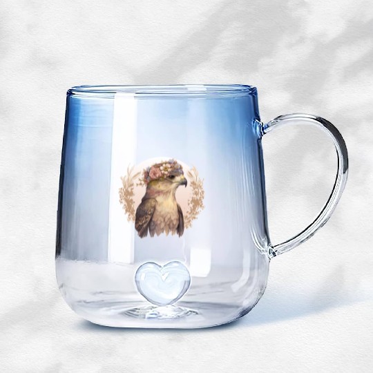 Watercolor Hawk Bird Of Prey Flower Crown Floral B Gradient Glass Mugs