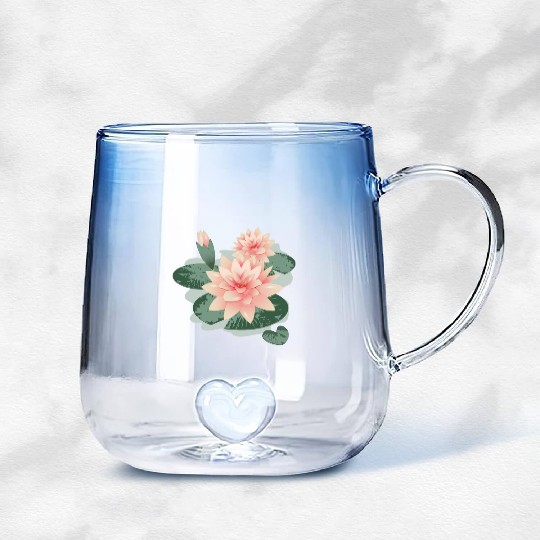Water lily flower with bud in water lily pond Gradient Glass Mugs
