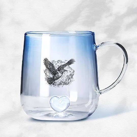 Flying Seagull Over The Water Cloud Gradient Glass Mugs