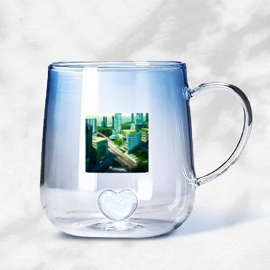 Green Horizon: A Vision of Sustainable Cityscape Gradient Glass Mugs