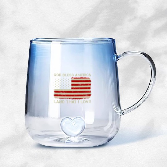 Old American Flag God Bless America Land That I Lo Gradient Glass Mugs