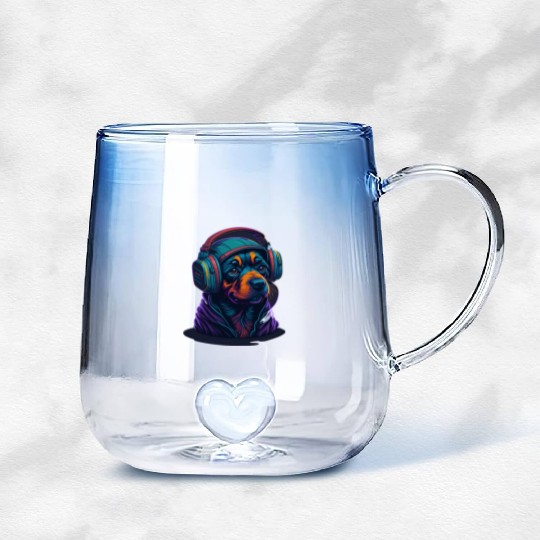 Cute Rottweiler Dog Wearing Headset for Gamer Gradient Glass Mugs