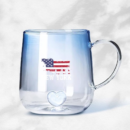 New York City Nyc Skyline Usa Flag America Gradient Glass Mugs