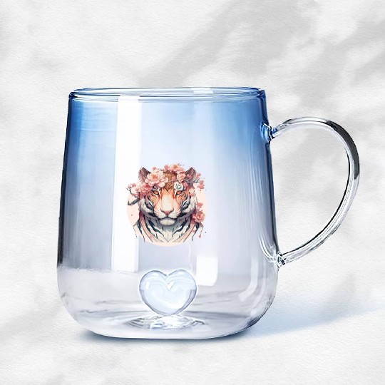Watercolor Flower Tiger Chinese Zodiac Animal Sign Gradient Glass Mugs