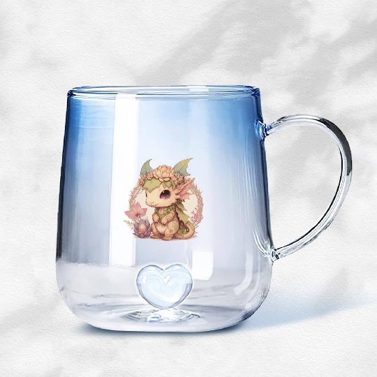 Cottagecore Cute Baby Dragon Kawaii Anime Fantasy Gradient Glass Mugs