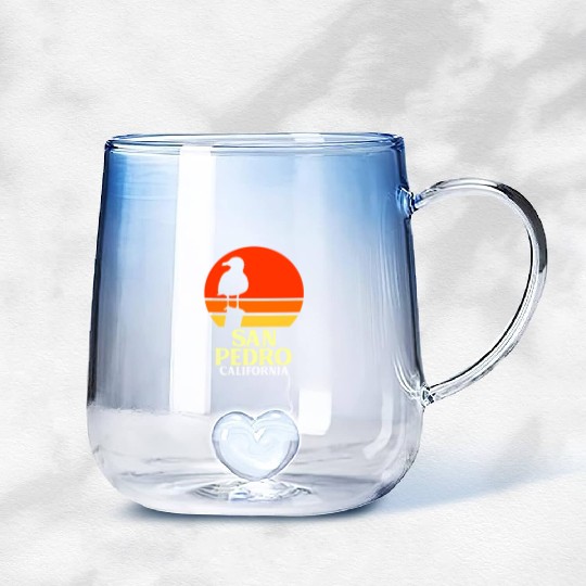 San Pedro California Beach Seagull Gradient Glass Mugs