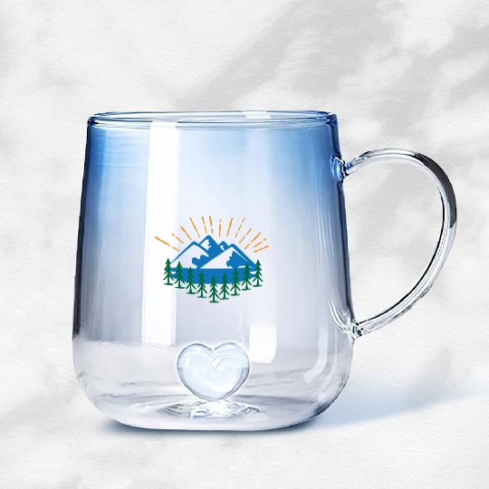 Blue Mountain And Forest Gradient Glass Mugs