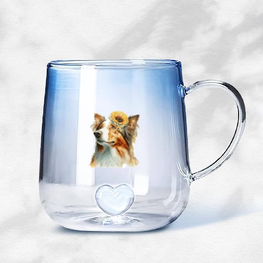 Cute Border Collie Sunflower Dog Breed Pet Puppy Gradient Glass Mugs