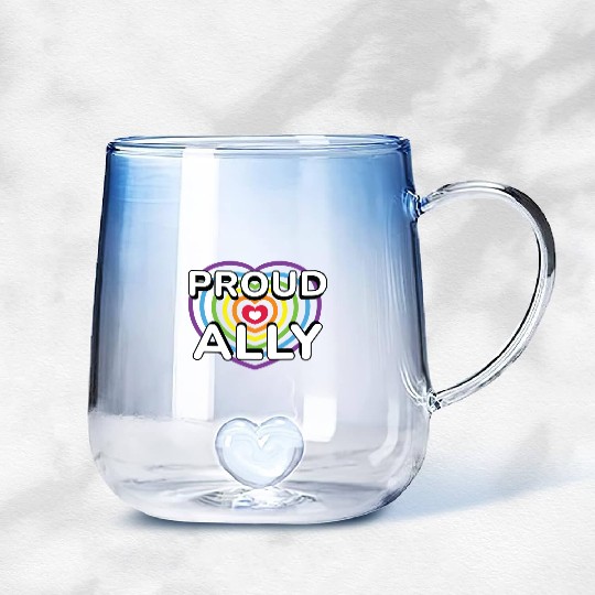 Proud Ally Rainbow Heart LGBTQIA Pride Month v02 Gradient Glass Mugs