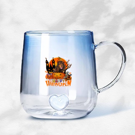 Halloween English Cocker Spaniel In Candy Gradient Glass Mugs