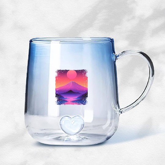 Mount Fuji Aesthetic Japan Sight Vaporwave Volcano Gradient Glass Mugs