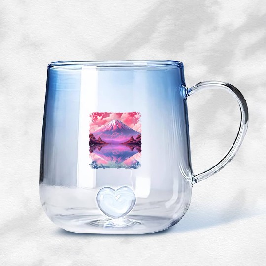 Aesthetic Vaporwave Volcano Japan Sight Mount Fuji Gradient Glass Mugs
