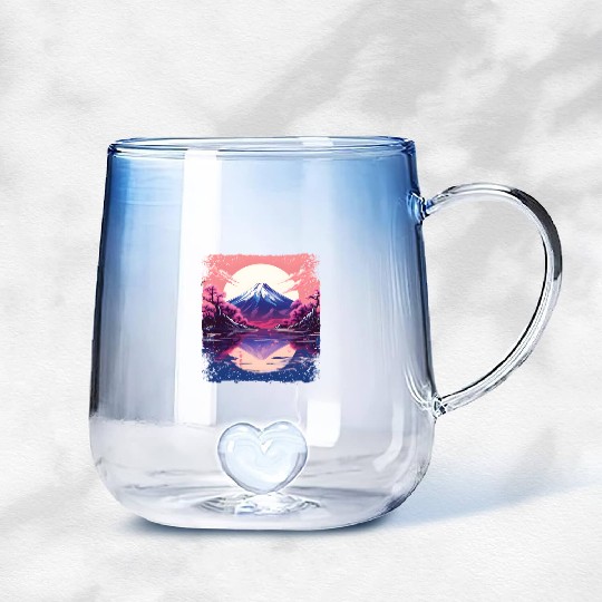 Vaporwave Aesthetic Japan Sight Mount Fuji Volcano Gradient Glass Mugs