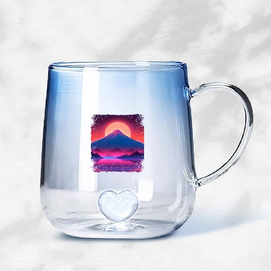 Aesthetic Vaporwave Japan Sight Mount Fuji Volcano Gradient Glass Mugs