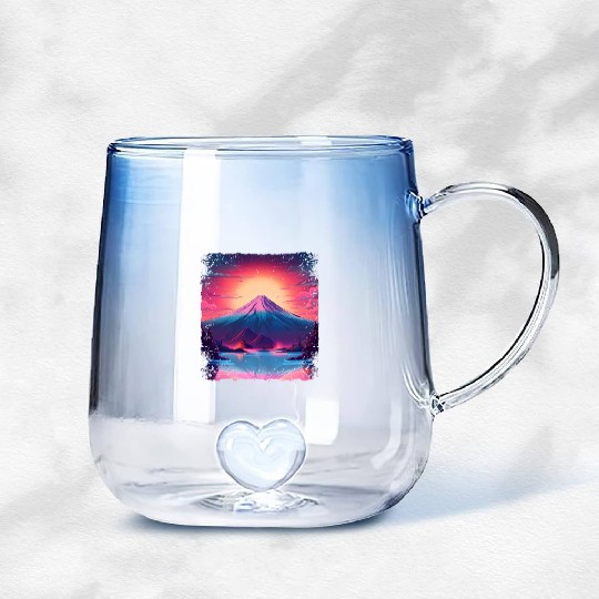 Mount Fuji Sight Aesthetic Japan Vaporwave Volcano Gradient Glass Mugs
