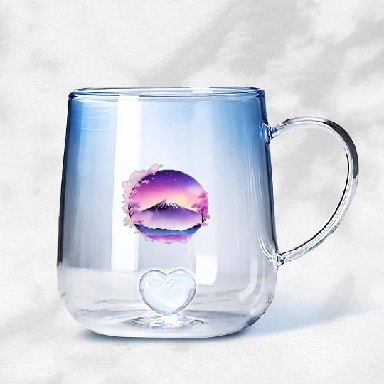Japan Mount Fuji Dreamy Lo-Fi Style Retro Purple Gradient Glass Mugs