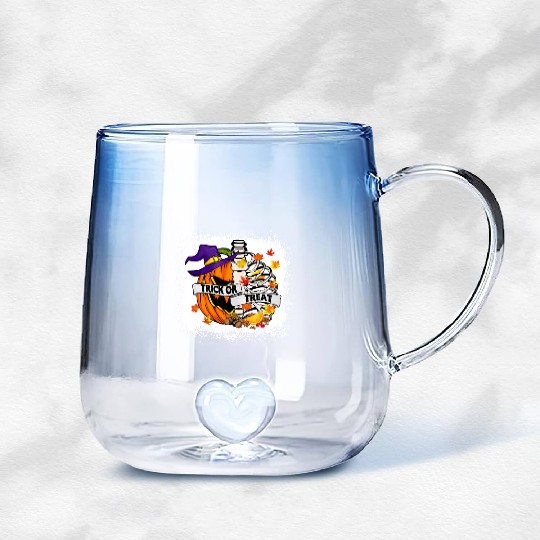 Retro Fall Leaves Trick Or Treat Halloween Pumpkin Gradient Glass Mugs