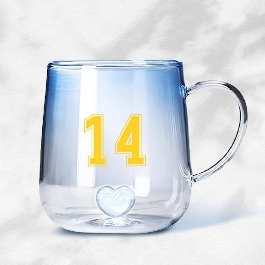 Yellow Number 14 Team Junior Sports Numbered Gradient Glass Mugs