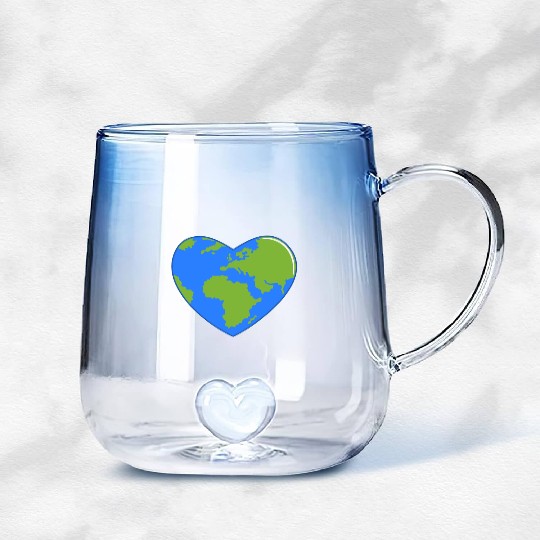 Earth Day World Map as Love Heart Gradient Glass Mugs